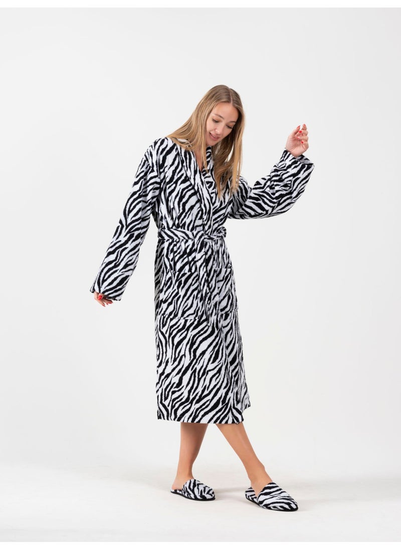Ender Home Bathrobe Printed Shawl Two Pockets Belted Cotton Boucle Bathrobe  - Image 2
