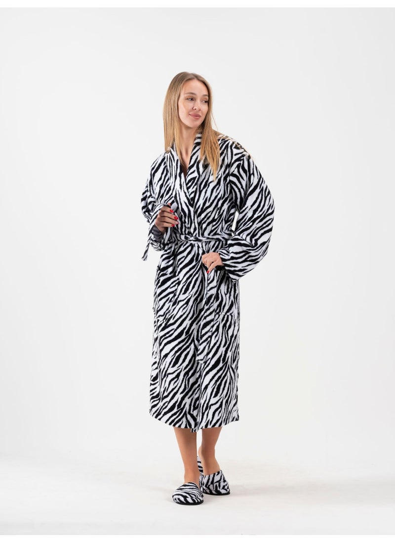 Ender Home Bathrobe Printed Shawl Two Pockets Belted Cotton Boucle Bathrobe  - Image 3