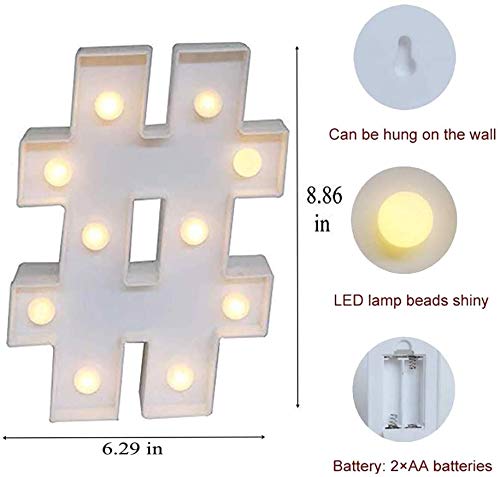 MIRADH LED Marquee Letter Lights Sign; Light Up Alphabet Letters for Wedding Birthday Party Christmas Home Bar Decoration; Warm White (Symbol-#) - Image 2