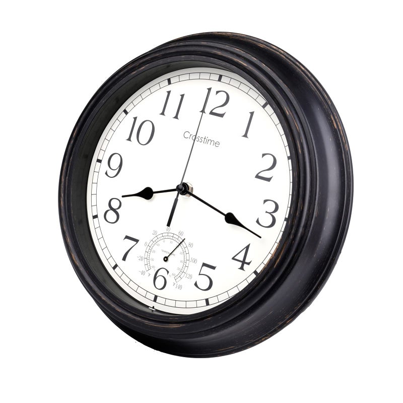 كروستايم 12 Inch Retro Indoor Outdoor Clocks Waterproof with Thermometer Easy to Read Silent Quality Quartz Vintage Bathroom Clock Battery Operated for Patio,Home,Garden Decor (Bronze) - Image 1