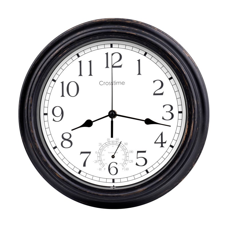 كروستايم 12 Inch Retro Indoor Outdoor Clocks Waterproof with Thermometer Easy to Read Silent Quality Quartz Vintage Bathroom Clock Battery Operated for Patio,Home,Garden Decor (Bronze) - Image 3
