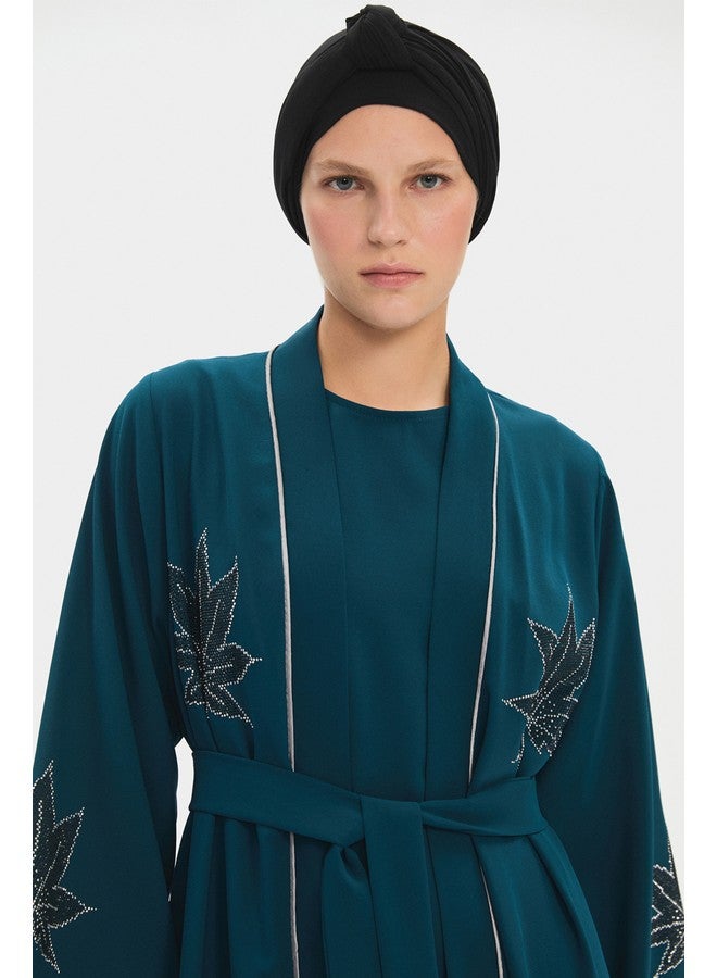 جون عباية نسائية مطرزة بتفاصيل لون أخضر بحري من جوني - Image 3