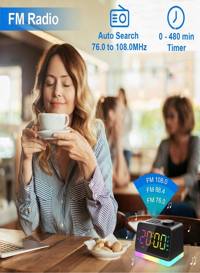 JALL Digital Alarm Clock with FM Radio for Bedroom, 8 Colors Night Light with Charging Port, Sleep Sound Machines with Timer, Dual Alarm (Black with RGB Font) - Image 3