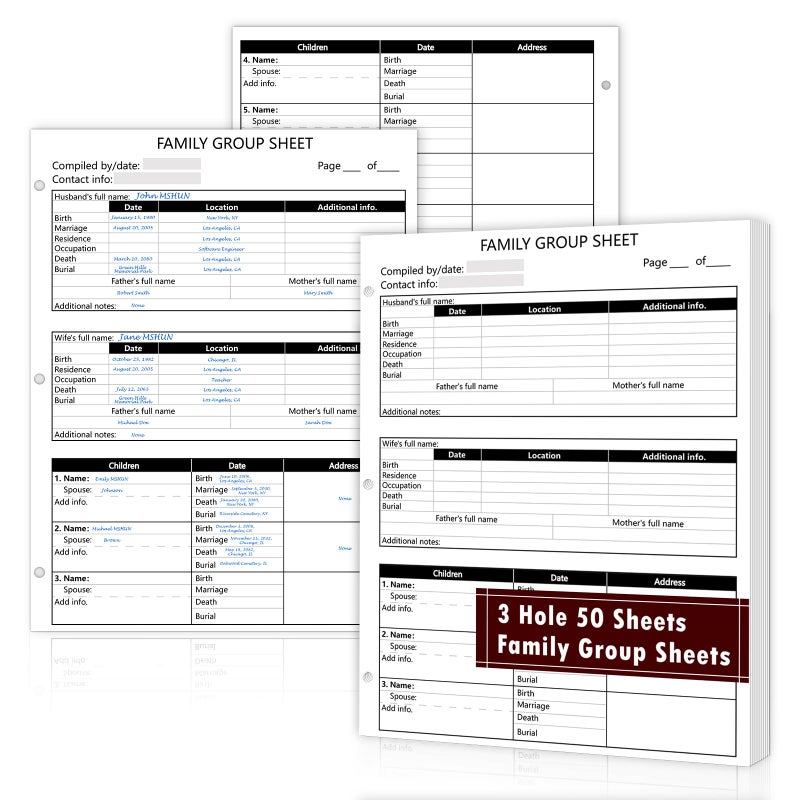 MSHUNKEJI 50 Sheets 3 Hole 12th Generation Family Group Sheets 8.5Ã—11 inch Blank Genealogy Forms Two-Sided Family Tree Charts Genealogy Worksheets Family Tree Diagrams for Research Ancestry History - Image 1