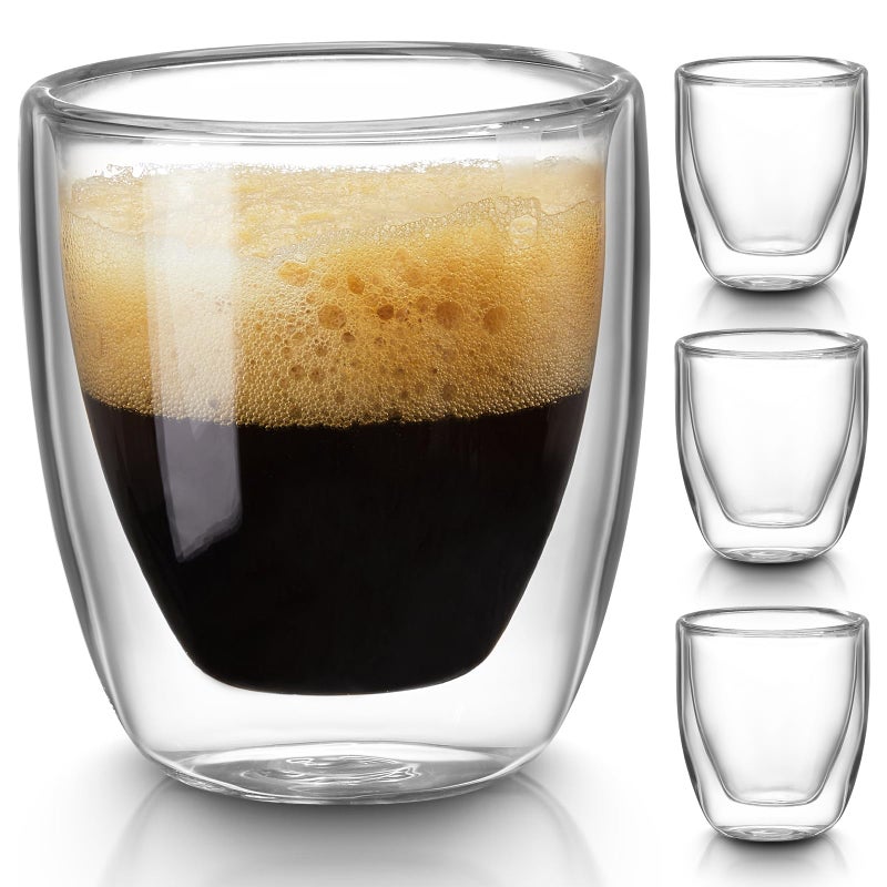 Gencywe Double Walled Espresso Cups Set of 4 50 Thicker 3 Ounce Clear Expresso Coffee Mugs Espresso Shot Glasses Double Wall Insulated Espresso Cups Suit for Espresso Machine Microwave Safe