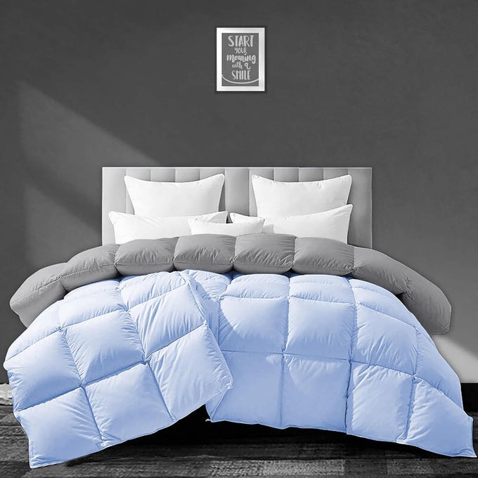500 GSM WINTER COMFORTER DOUBLE BED SIZE 90X100 PREMIUM COLLECTION HEAVY WINTER COMFORTER 500 GSM MICROFIBER FILL DUVETBLANKET DOUBLE BED SKY BLUESILVER GREY COLOR
