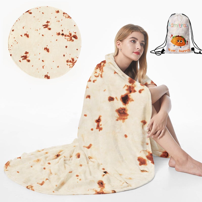 Admitrack Tortilla Envelop Blanket  Novelty Burritos Throw Blanket 90 Inches for Adults  Burritos Round Envelop Blanket  Tortilla Throw Blanket  Funny Realistic Food Round Blanket (Double Sided) - Image 1