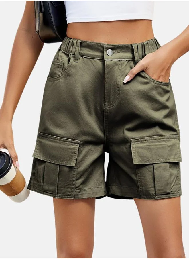 يونيكي Green Solid Cargo Shorts