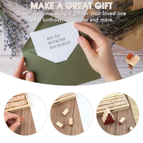 Opvixi 42 Pcs Letter Stamps, Rubber Stamps Alphabet Stamps, Wooden Stamps Number Alphabet Letter Symbol Set for DIY Crafting, Scrapbooking Supplies, Card Making - Image 5