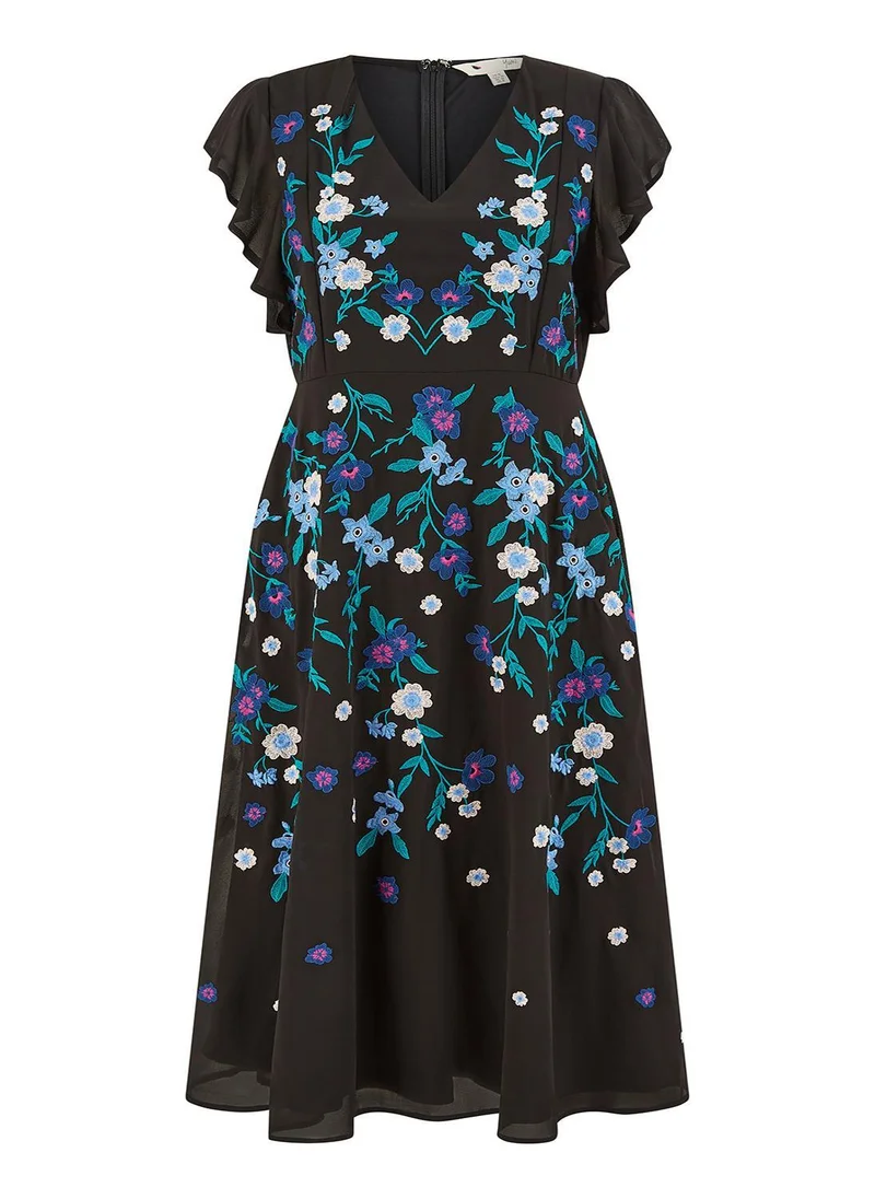 يامي All Over Floral Embroidery Midi Skater Dress