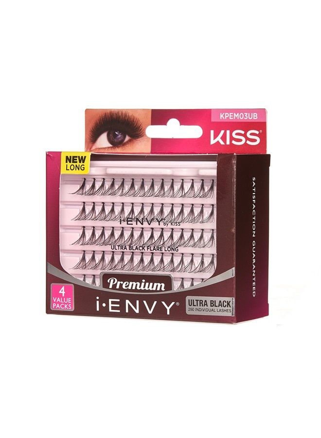 KISS iENVY Knotted Individual Lash Ultra Black (Long) 2X Volume 4 Trays Multi Pack 280 Lashes Voluminous Glamorous Look - Image 1
