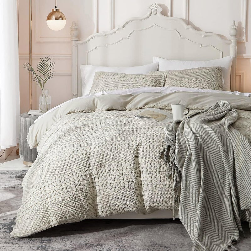 Ivellow Waffle Duvet Cover 100 Cotton Queen Duvet Cover Textured Khaki Duvet Cover Cozy Soft Breathable SkinFriendly Luxury Bedding Set All Season