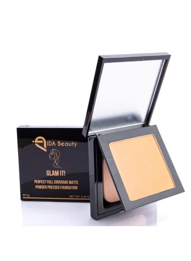 IDA Beauty Glam It! Perfect Full Coverage Matte Powder Pressed Foundation | 2-in-1 Setting & Foundation | Matte Finish, Long-Lasting, Lightweight | Vegan, Halal, Cruelty-Free (Ona 02) - Image 1