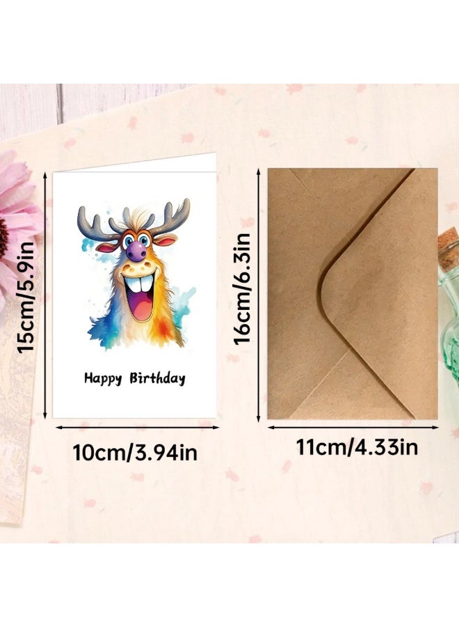 6 قطع من بطاقات عيد ميلاد سعيد للحيوانات الملونة - بطاقات تهنئة حيوانات كرتونية لطيفة مع مظاريف - Image 2