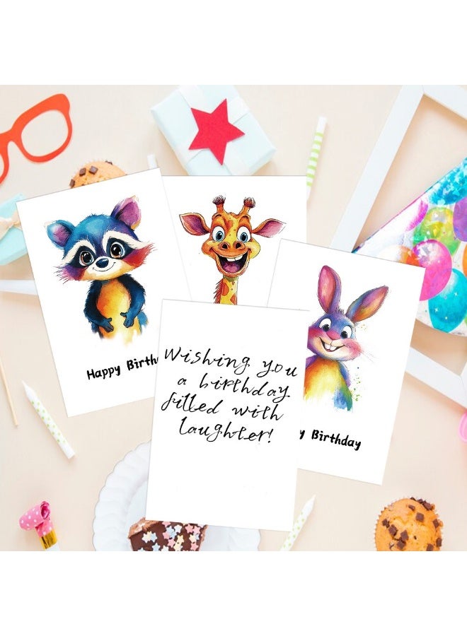 6 قطع من بطاقات عيد ميلاد سعيد للحيوانات الملونة - بطاقات تهنئة حيوانات كرتونية لطيفة مع مظاريف - Image 3