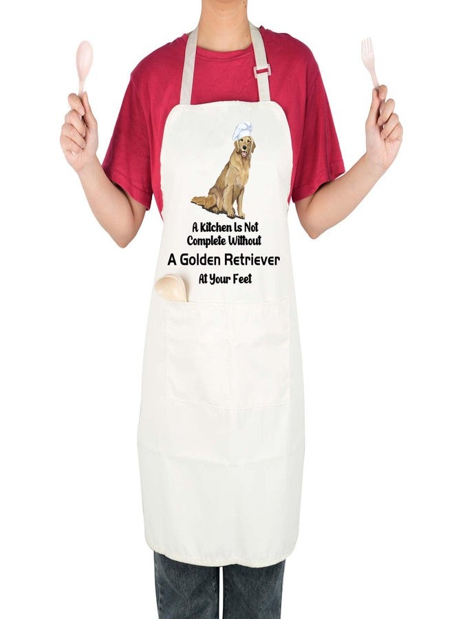 LEVLO Golden Retriever Kitchen Apron Golden Retriever Owner Kitchen Decor for Dog Dad Mom (Golden Retriever -W) - Image 1