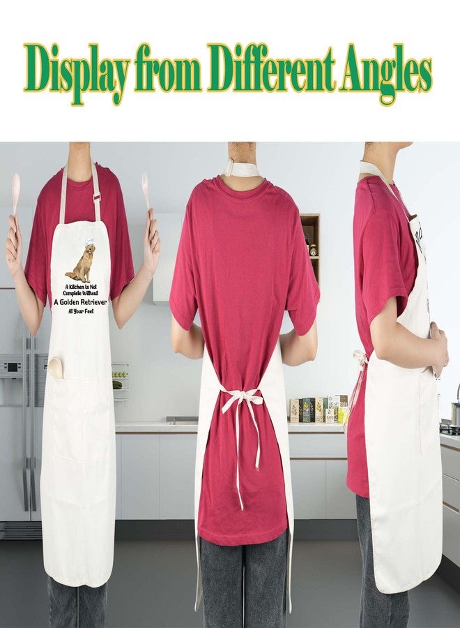 LEVLO Golden Retriever Kitchen Apron Golden Retriever Owner Kitchen Decor for Dog Dad Mom (Golden Retriever -W) - Image 5