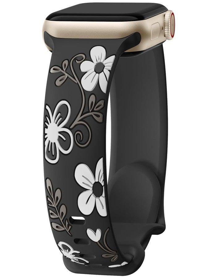 Witzon Floral Band Compatible with Apple Watch Bands For Women 40mm 41mm 38mm 42mm 44mm 45mm 46mm 49mm, Engraved Cute Flower Silicone Inlay Dressy Strap for iWatch Series 10 9 8 7 6 5 4 3 2 SE Ultra - Image 1
