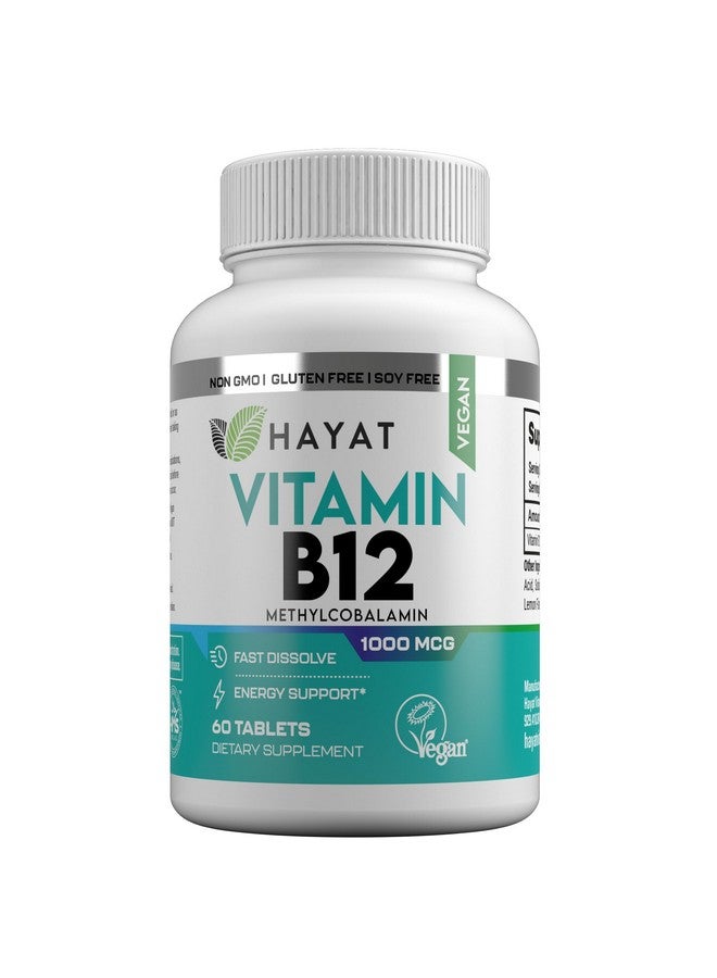HAYAT Vitamins Vegan Natural Vitamin B12 1000 MCG, Dietary Supplement for Energy Metabolism Support, 2 Month Supply, All Natural, Certified Halal, 60 Tablets, Made in The USA - Image 1