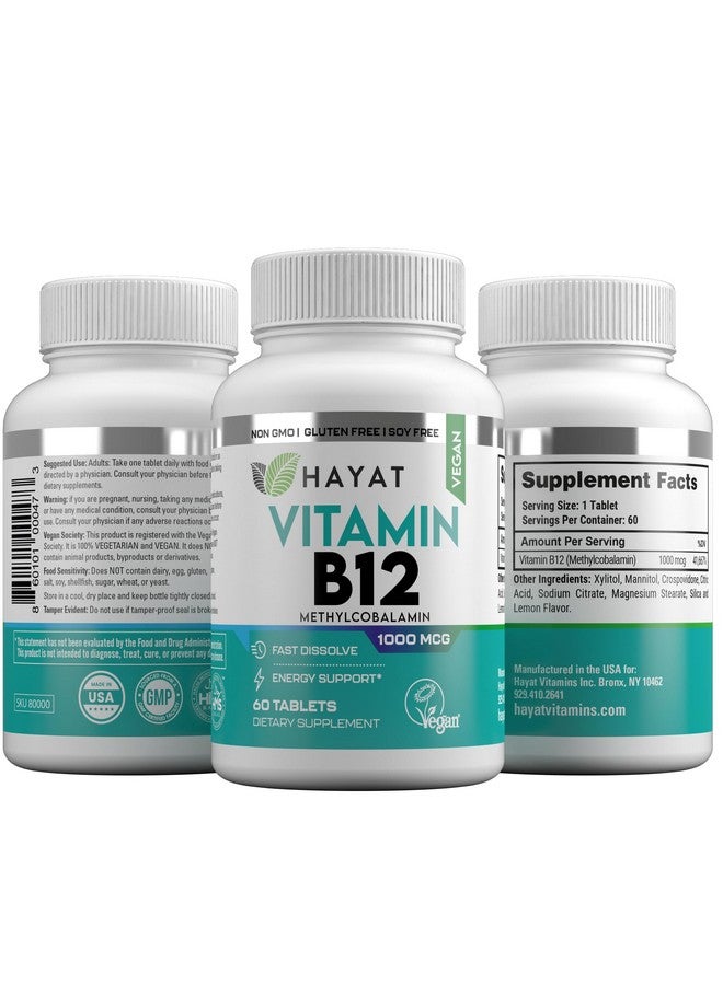 HAYAT Vitamins Vegan Natural Vitamin B12 1000 MCG, Dietary Supplement for Energy Metabolism Support, 2 Month Supply, All Natural, Certified Halal, 60 Tablets, Made in The USA - Image 4