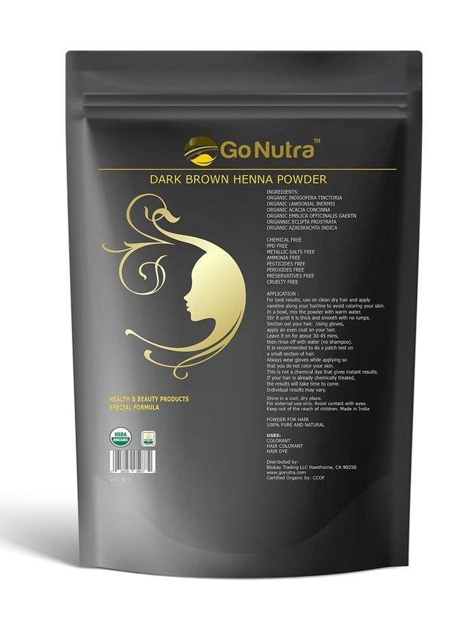 Go Nutra - Dark Brown Henna Powder Organic 8 oz. (225 grams) Natural Brown Hair Color Dye Special Herbal Formula - Image 1