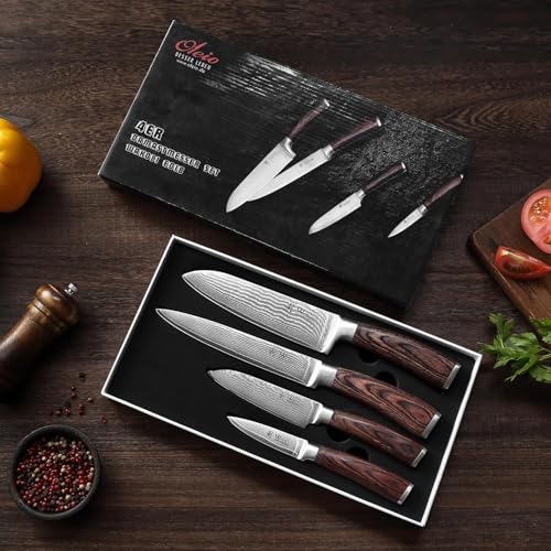 Wakoli EDIB 4-Piece Damascus Knife Set – Professional Kitchen Knife Set, 67-Layer Genuine Damascus Steel, High Carbon Stainless Steel Core (VG10), Ergonomic Pakkawood Handles, In Elegant Gift Box - Image 5