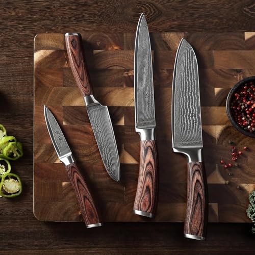 Wakoli EDIB 4-Piece Damascus Knife Set – Professional Kitchen Knife Set, 67-Layer Genuine Damascus Steel, High Carbon Stainless Steel Core (VG10), Ergonomic Pakkawood Handles, In Elegant Gift Box - Image 2