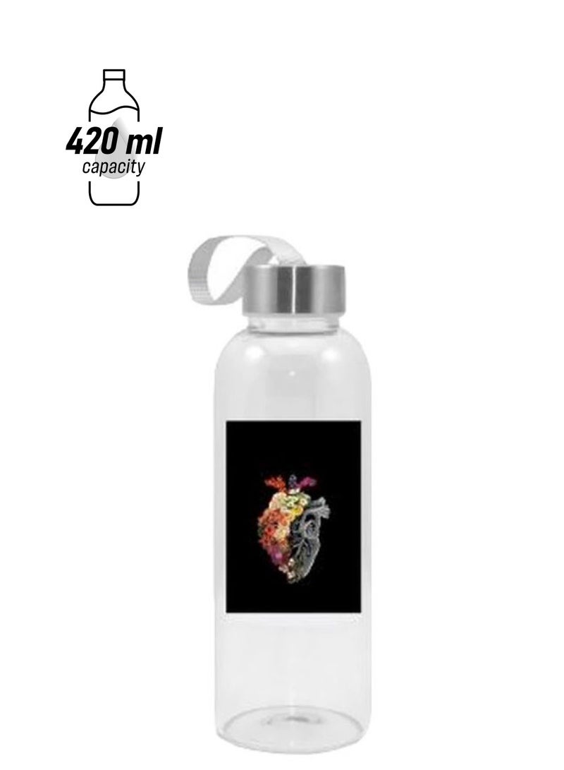 NIBEMINENT Floral Heart Printed Water Bottle Clear/Black/Red 420ml