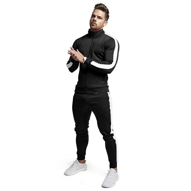 TEZO Men's Casual Active Tracksuits Full Zip Sports Jogging Suits Sets Athletic Running 2 Piece Sweatsuits with Zip Pockets(BKWT M) - Image 4