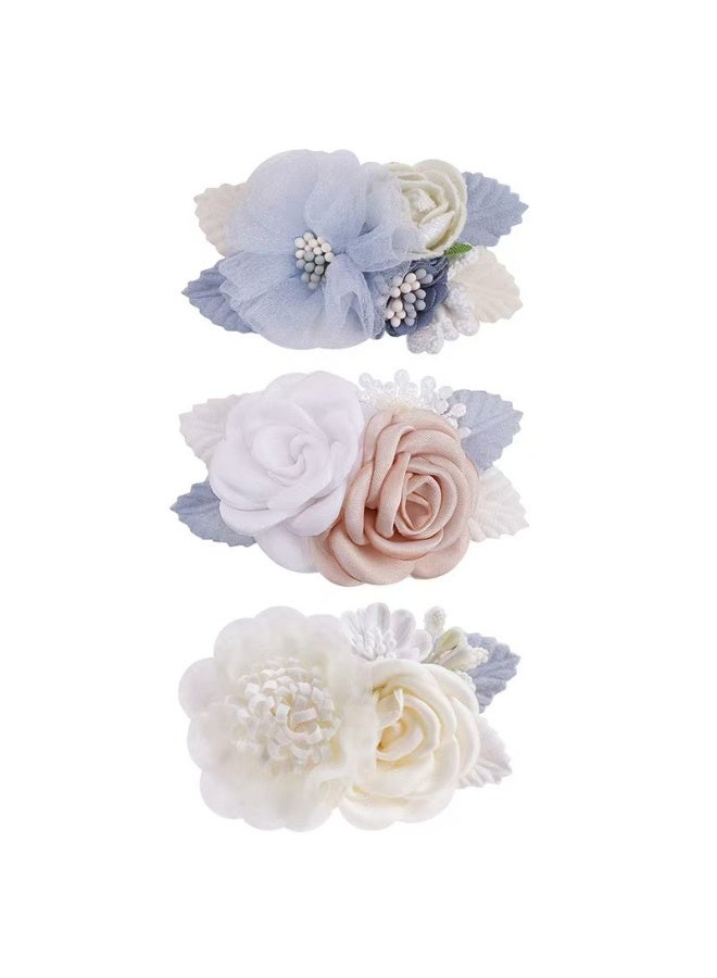 3 قطع من مشابك الشعر الوردية للبنات - إكسسوارات شعر أميرات لطيفة، مجموعة مشابك شعر زهور صناعية للأطفال، والأطفال الصغار، والمراهقين، وحفلات الزفاف والحفلات - Image 1