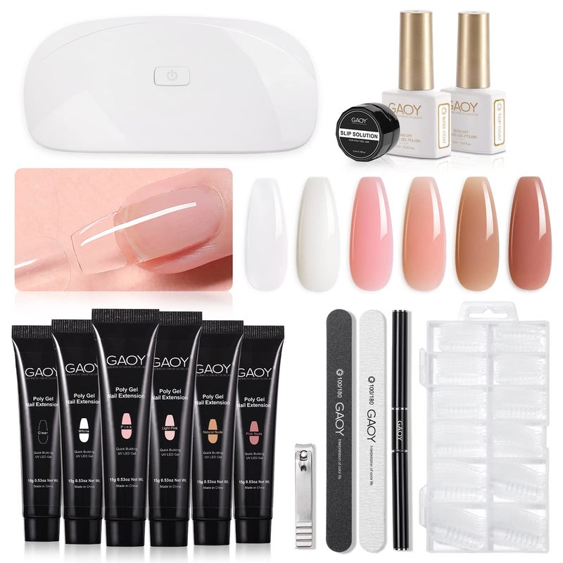 GAOY Poly Gel Nail Kit with U V Light Starter Kit 6 Pcs Builder Gel Extension Kit for Beginners with Everything Nail Art DIY