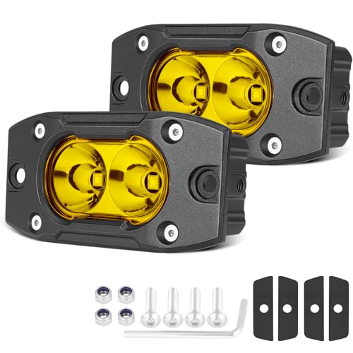 أضواء LED مثبتة على السطح صفراء OFFROADTOWN 2PCS أضواء احتياطية مثبتة على السطح 40W أضواء قيادة خارج الطريق أضواء ضباب مثبتة على السطح أضواء خندق أضواء مصدات للشاحنات بيك أب UTV SUV ATV