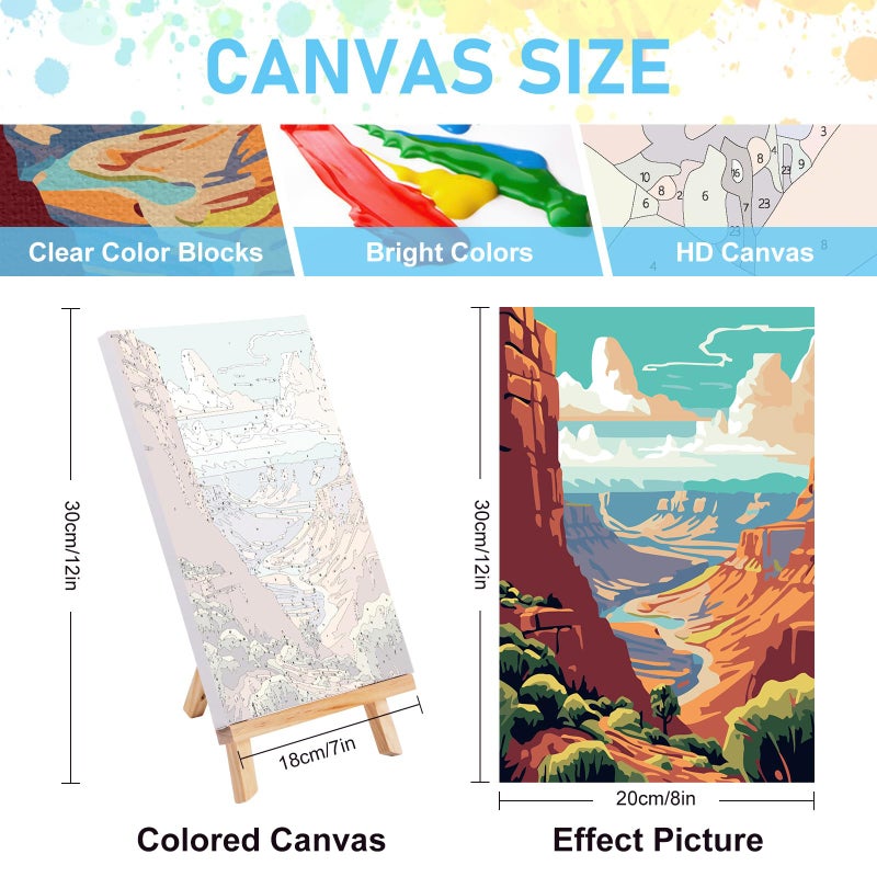 Offito 4 Pack Framed Paint by Numbers Kit for Adults Beginners with Wooden Easel, National Park Easy Number Painting Kit with Frame, Watercolor Adult Paint by Number Framed Canvas (8 * 12 Inch) - Image 3