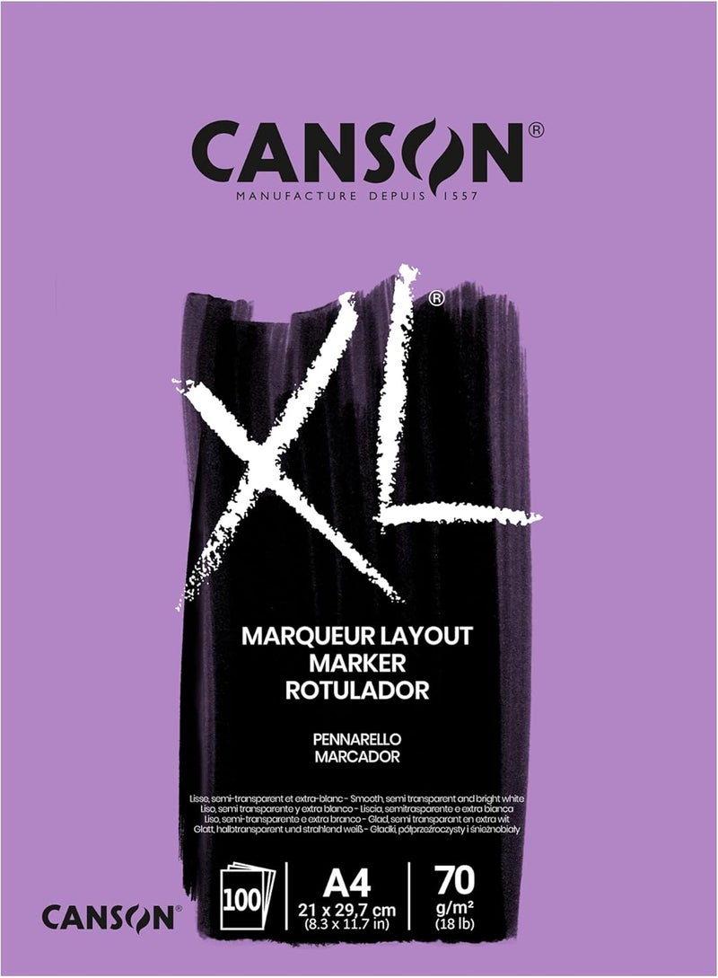 CANSON CANSON XL Marker 70gsm A4 Paper Very Smooth Pad Glued Short Side 100 Extra White Sheets Ideal for Professional Artists  Illustrators  - Image 1
