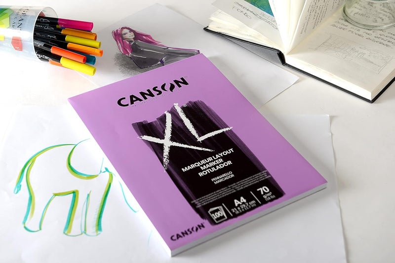 CANSON CANSON XL Marker 70gsm A4 Paper Very Smooth Pad Glued Short Side 100 Extra White Sheets Ideal for Professional Artists  Illustrators  - Image 2