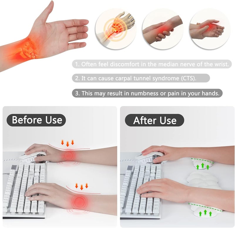 مسند معصم لوحة المفاتيح، مسند معصم من إسفنج الذاكرة للوحة مفاتيح الكمبيوتر، مسند راحة اليد المريح، دعامة معصم للوحة مفاتيح السحابة، مسند معصم لوحة الماوس - للاستخدام على الكمبيوتر المحمول والكمبيوتر - Image 3