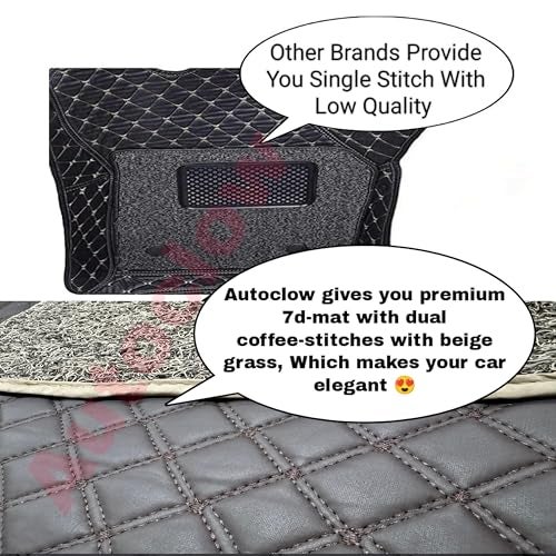 AutoClow Premium 7D Car Mat for Kia Sonet (Model : 2020-2026) || Luxury Leather Dual-Stitch Full Set 7D Car Floor Mat || Color : Coffee Stitch-Beige Grass (Design-1) - Image 4