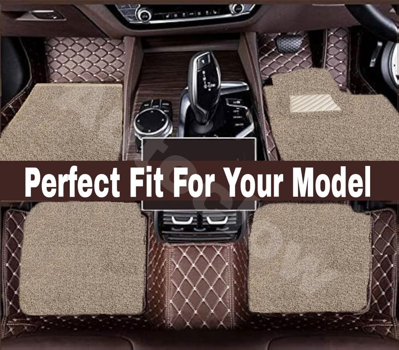 AutoClow Premium 7D Car Mat for Kia Sonet (Model : 2020-2026) || Luxury Leather Dual-Stitch Full Set 7D Car Floor Mat || Color : Coffee Stitch-Beige Grass (Design-1) - Image 3