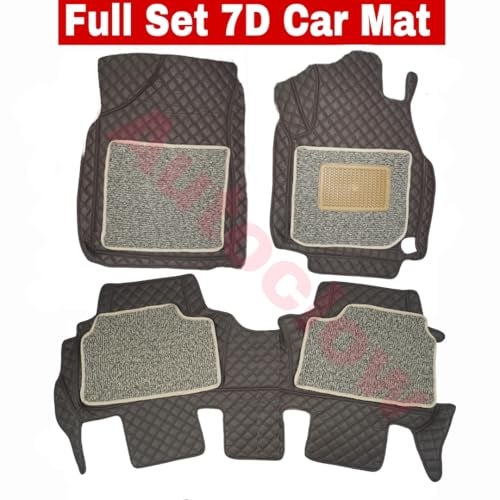 AutoClow Premium 7D Car Mat for Kia Sonet (Model : 2020-2026) || Luxury Leather Dual-Stitch Full Set 7D Car Floor Mat || Color : Coffee Stitch-Beige Grass (Design-1) - Image 2