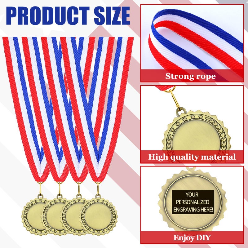 Junkin 24 Pcs Blank Award Medals with Neck Ribbons Winner Participation Medal Awards Make Your Own Kit 1st Place Cheer Participation Trophy Metal Prize Gift(Gold,Modern) - Image 3