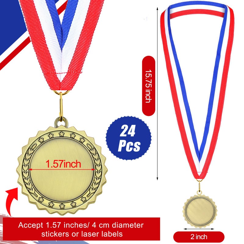 Junkin 24 Pcs Blank Award Medals with Neck Ribbons Winner Participation Medal Awards Make Your Own Kit 1st Place Cheer Participation Trophy Metal Prize Gift(Gold,Modern) - Image 2