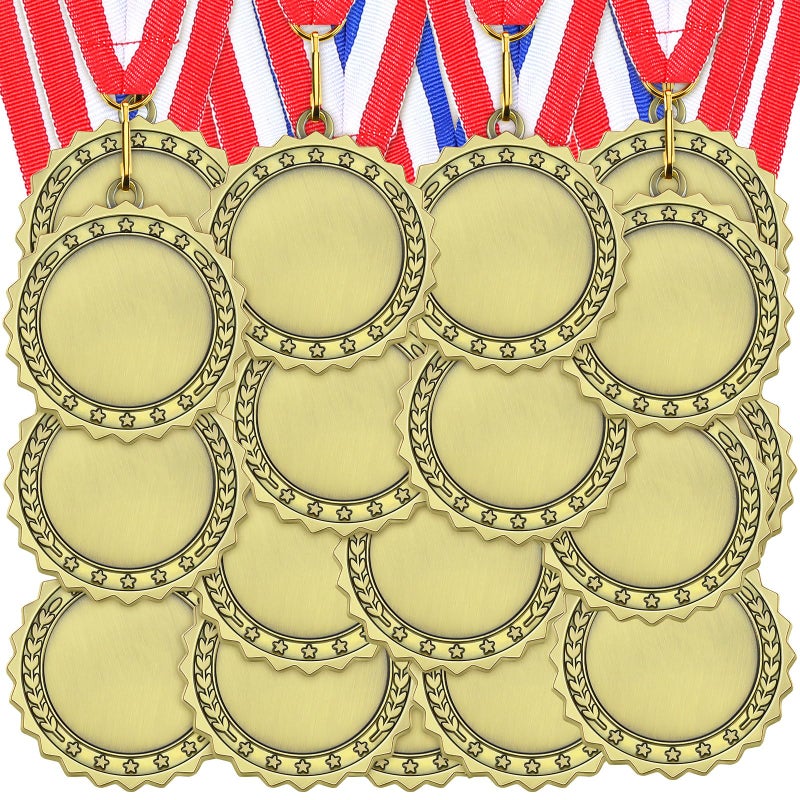 Junkin 24 Pcs Blank Award Medals with Neck Ribbons Winner Participation Medal Awards Make Your Own Kit 1st Place Cheer Participation Trophy Metal Prize Gift(Gold,Modern) - Image 1