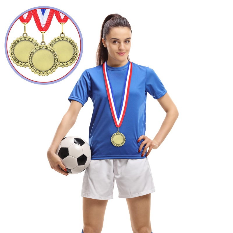 Junkin 24 Pcs Blank Award Medals with Neck Ribbons Winner Participation Medal Awards Make Your Own Kit 1st Place Cheer Participation Trophy Metal Prize Gift(Gold,Modern) - Image 5