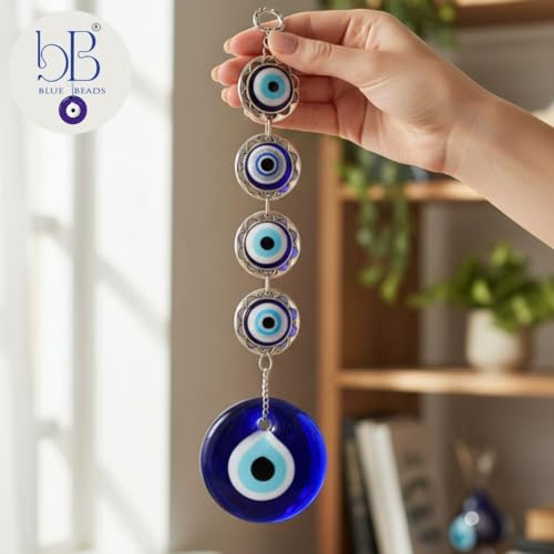 BLUE BEADS Turkish Feng Shui Vastu Blue Glass Evil Eye Hanging/Door Hanging Nazar Batu for Protection and Good Luck - Perfect for Gifting Home or Office (4BEAD-Evileye) - Image 3