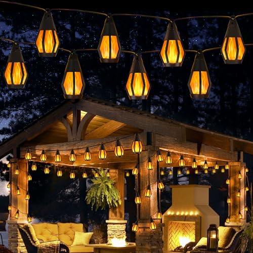 Jnaurb Solar String Lights for Outside, 21Ft Patio Lights with 10 Flickering Flame Light Bulbs, Waterproof Warm White Solar Powered Outdoor Light for Garden Yard Patio Gazebo Bistro Cafe Party Decor - Image 1