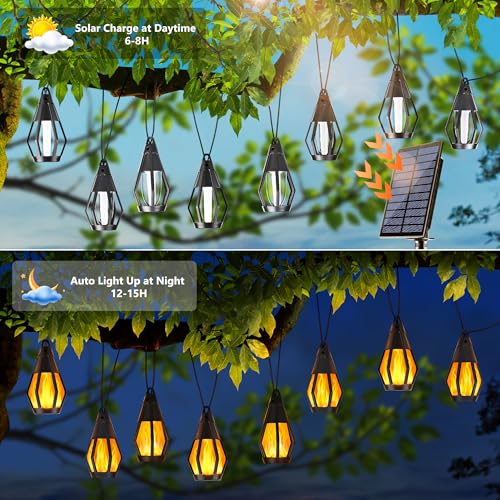 Jnaurb Solar String Lights for Outside, 21Ft Patio Lights with 10 Flickering Flame Light Bulbs, Waterproof Warm White Solar Powered Outdoor Light for Garden Yard Patio Gazebo Bistro Cafe Party Decor - Image 5