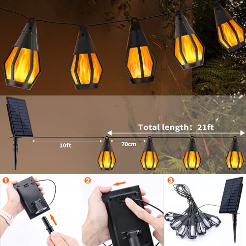 Jnaurb Solar String Lights for Outside, 21Ft Patio Lights with 10 Flickering Flame Light Bulbs, Waterproof Warm White Solar Powered Outdoor Light for Garden Yard Patio Gazebo Bistro Cafe Party Decor - Image 3