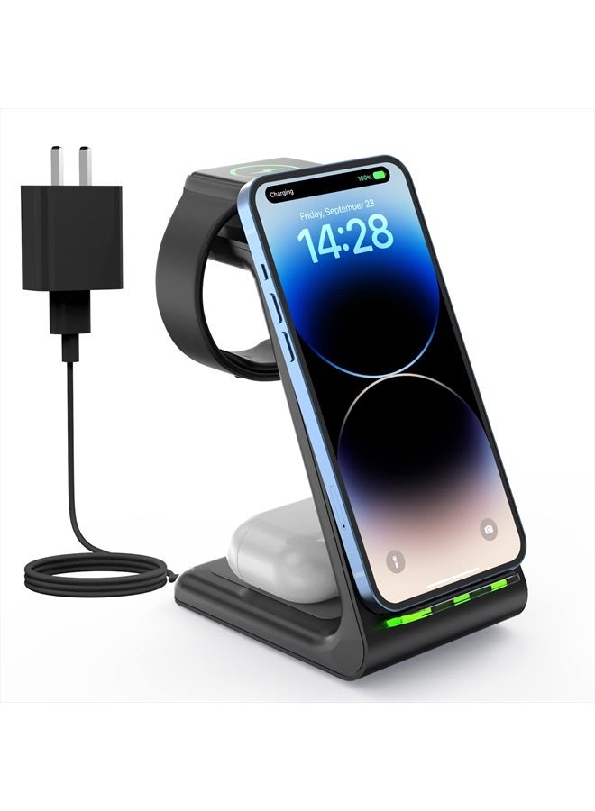 CIYOYO Wireless Charger Stand, CIYOYO 3 in 1 Fast Wireless Charging Station Dock for Apple Watch 8/7/6/SE/5/4/3/2, Airpods 3/2/Pro, iPhone 14/14 Plus/14 Pro Max/13/13 Pro/12/12 Pro/SE/X/XR/XS/8, Qi Phones - Image 1