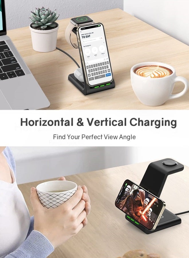 CIYOYO Wireless Charger Stand, CIYOYO 3 in 1 Fast Wireless Charging Station Dock for Apple Watch 8/7/6/SE/5/4/3/2, Airpods 3/2/Pro, iPhone 14/14 Plus/14 Pro Max/13/13 Pro/12/12 Pro/SE/X/XR/XS/8, Qi Phones - Image 3