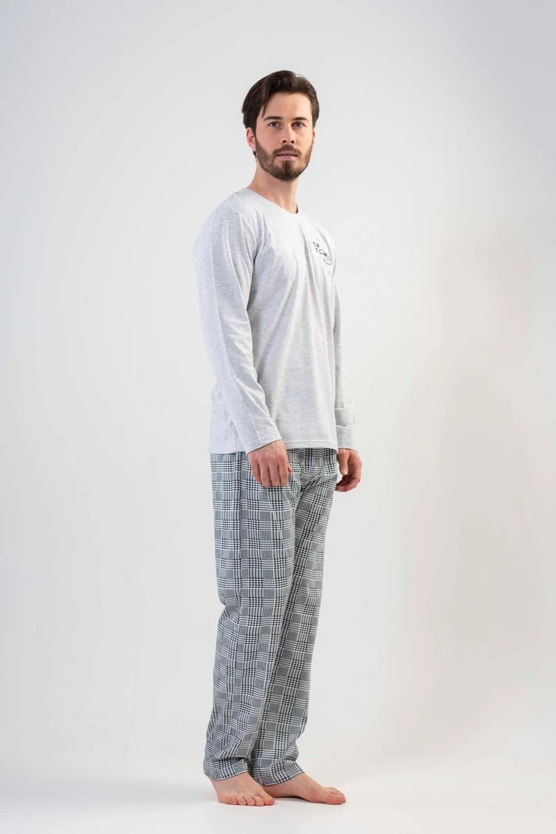 Vienetta Men's Long Sleeve Gray Pajama Set 2C0T3N130